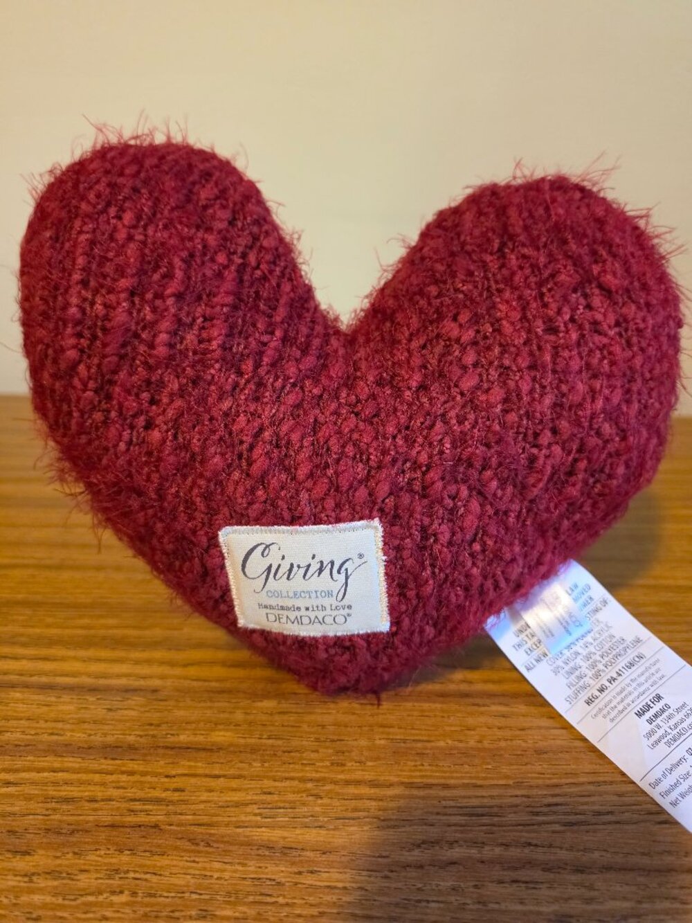 DEMDACO Giving Collection Burgundy Knit Weighted Heart Pillow 1.8 lbs